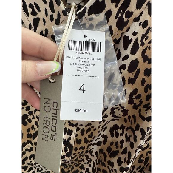 Chicos Womens Shirt Size 4 Brown Effortless Leopard Luxe ButtonUp 3/4 Sleeve NWT - Picture 4 of 13
